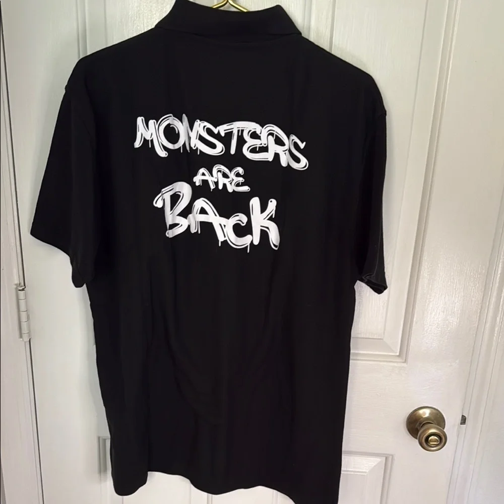 Black Polo Shirt front emblem Back Monsters are Back,Unisex